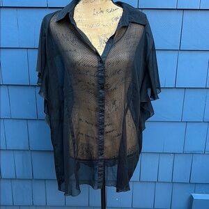 Avenue Studio black sheet blouse 22 or 2X plus size ruffle sleeve